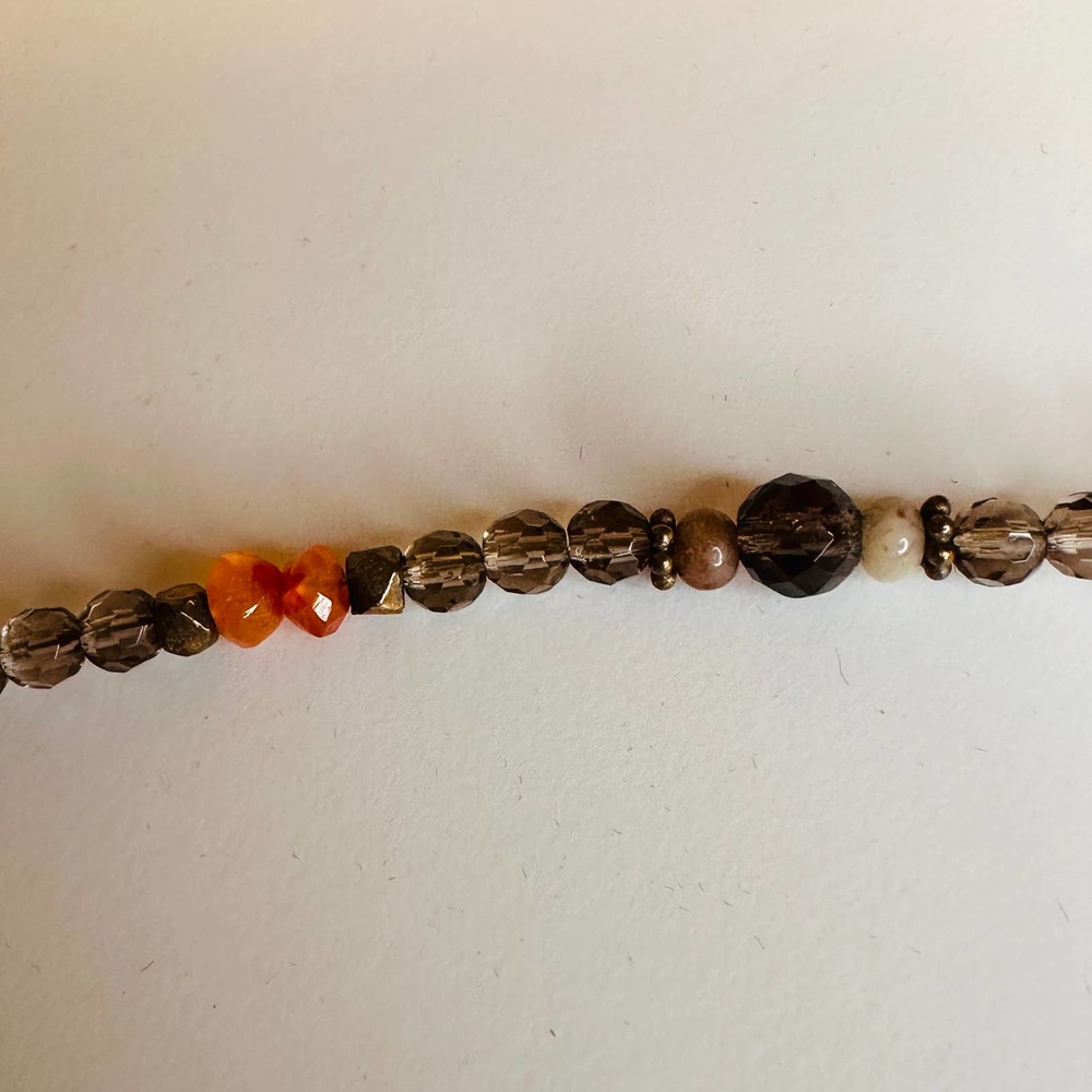 Artisan Crafted Smokey Topaz & Carnelian Y Necklace w/silver lobster claw clasp - Picture 7 of 8